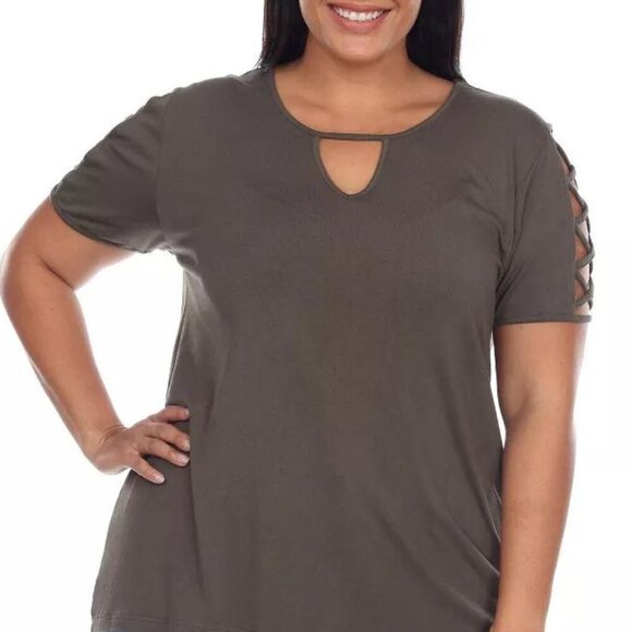White Mark Plus Size Keyhole Cutout Sleeve Tunic Top - Olive Green, Size 1X, NWT - Picture 3 of 6
